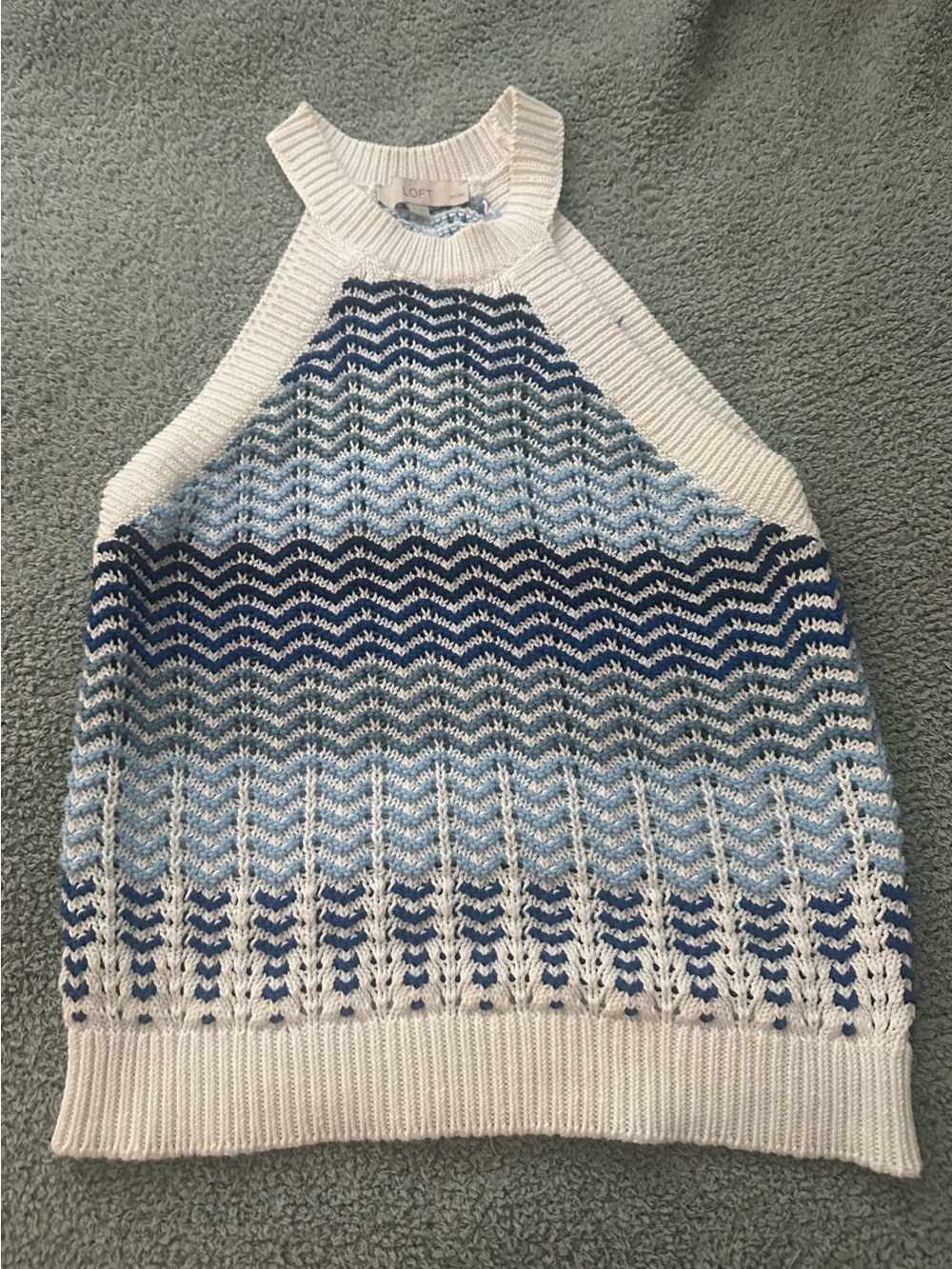 LOFT White and Blue Ombre Halter Knit Top